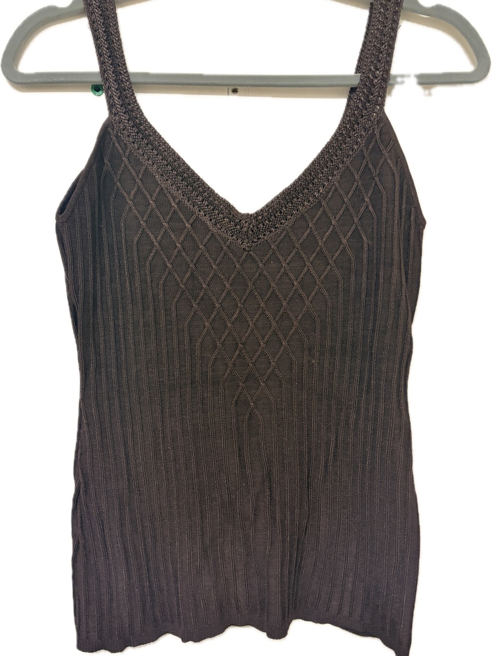 White House Black Market Brown Knit Sweater Tank Cami Size Small V-Neck Ribbed - Picture 2 of 8